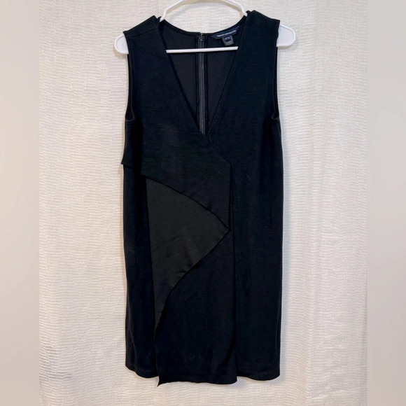 FRENCH CONNECTION Black Sleeveless Dress Flat Asymmetrical Ruffle Size 10 - Picture 1 of 4